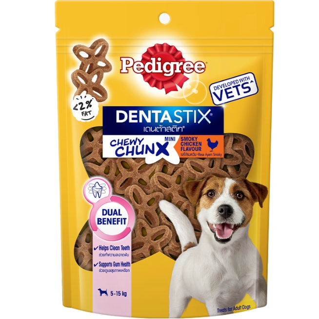 Pedigree Dog Dental Treats - Dentastix Chewy Chunx in Smoky Chicken flavour (Mini for Adult Dogs) 68g - Lazada